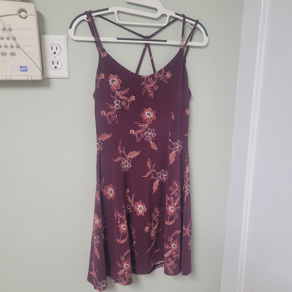 Floral Burgundy Spaghetti-Strap Women's Dress